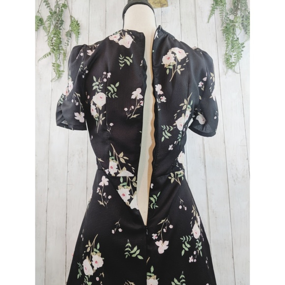 Women black Boho floral spring summer mini dress - Picture 4 of 7